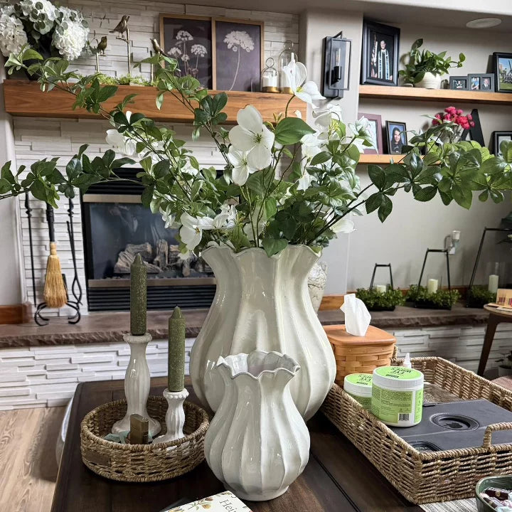 Rustic Pleated Ceramic Vase - Elegant Artisanal Stone Flower Vase for Modern Home Decor